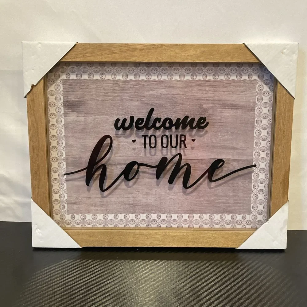 Welcome To Our Home Kitchen Rustic Plank Plaque with REAL WOOD & GLASS
